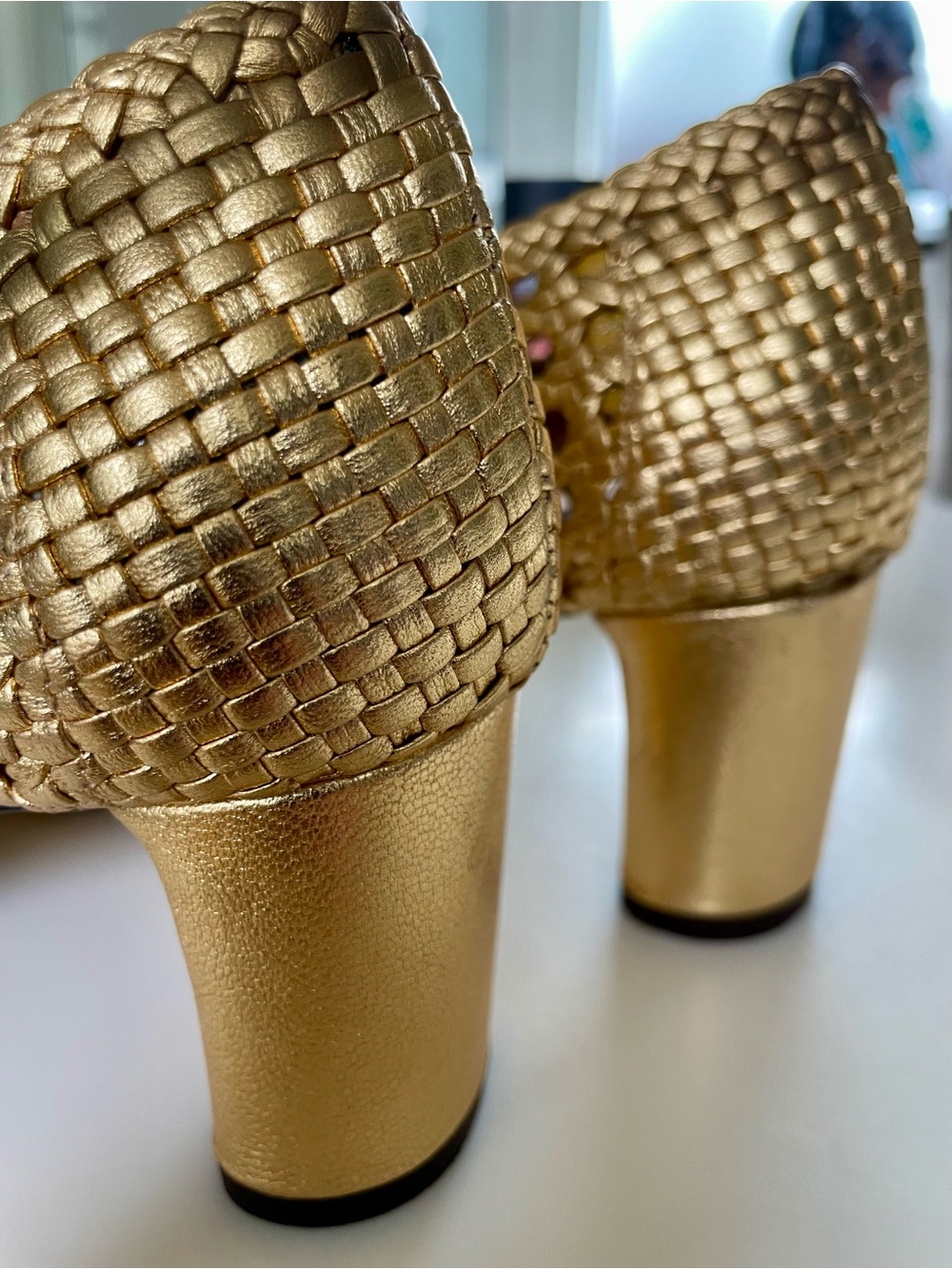 Anonymous Copenhagen Hand-Braided Gold Leather Sessi Heels - Picture 4 of 7